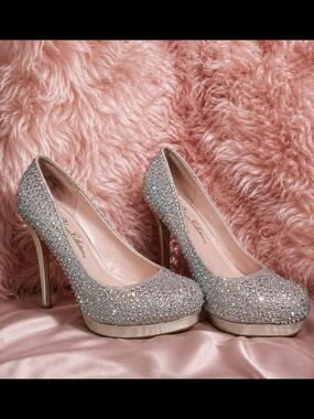 Sparkling Silver Crystal Platform High Heels